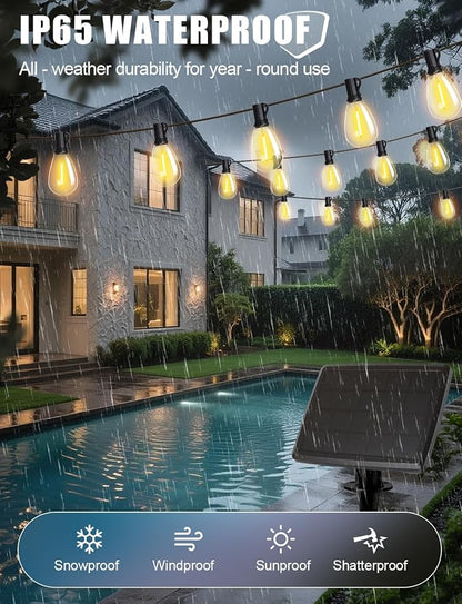 Likesky 50FT Solar String Lights Outdoor with Remote,18+1LED Shatterproof Bulbs & USB Port, Waterproof 3 Modes Dimmable Solar Lights for Backyard, Patio, Camping