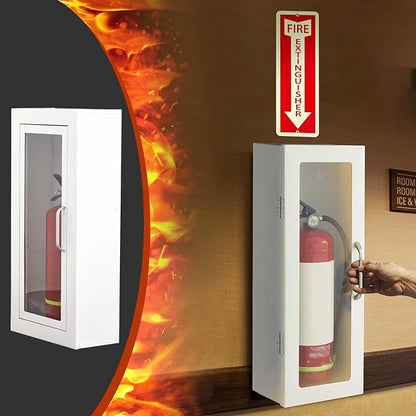 Zonon 10 lb Fire Extinguisher Cabinet with Reflective Sign, Wall & Surface Mount Fire Extinguisher Box Case Steel 24-3/4" H x 10-1/4" W x 6-3/4" D, with Handle, for 2.5/5/10 lb Dry Chemical(White)