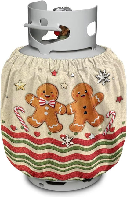Gingerbread Man Propane Tank Cover 20lb Christmas Gas Tank Cylinder Cover for Outdoor Camping Yard Party Waterproof RV Gas Cylinder Storage Pocket Gift for Friends