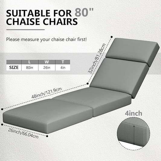 4 Pcs Chaise Lounge Cushions Outdoor, 80 x 26 x 4 Inch Lounge Chair Cushions for Outdoor Furniture - Waterproof Lounge Patio Replacement Cushion, 4In Fade-Resistant ThickPatio Chaise Lounge Cushion