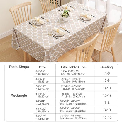 Smiry Oval Table Cloth, Waterproof Vinyl Tablecloths with Flannel Backing for Oval Tables, Wipeable Spillproof Plastic Tablecloth for Dining, Camping, Indoor and Outdoor (60"x102", Khaki)