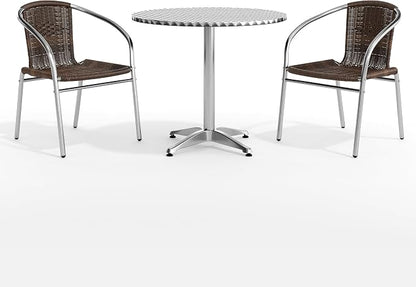Flash Furniture Lila 31.5'' Round Aluminum Indoor-Outdoor Table Set with 2 Dark Brown Rattan Chairs | Aluminum Tabletop, Indoor/Outdoor