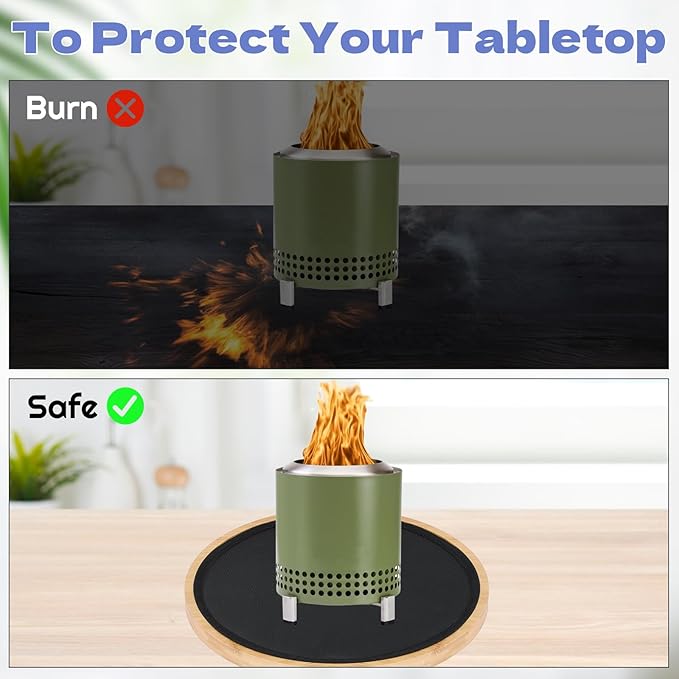 2 Pcs Tabletop Fire Pit Mat Set 10" Heat Resistant Mats Round Wooden Bamboo Tray with Fireproof Pad for Indoor Outdoor Winter Stoves to Protect Countertop and Table (12inch)