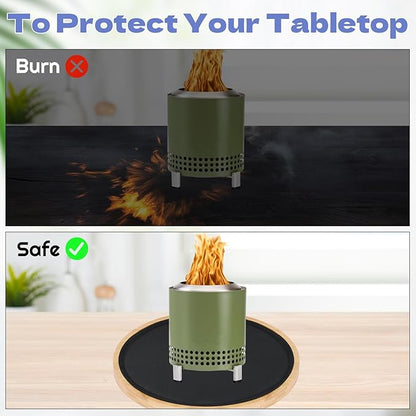 2 Pcs Tabletop Fire Pit Mat Set 10" Heat Resistant Mats Round Wooden Bamboo Tray with Fireproof Pad for Indoor Outdoor Winter Stoves to Protect Countertop and Table (12inch)