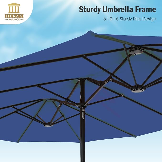 HERA'S PALACE 15ft Patio Umbrella, Base Included, Rectangular, Haze Blue | outdoor, table, large, 15, rectangle, double, pool, stand, clearance, outside, triple, shade, sun