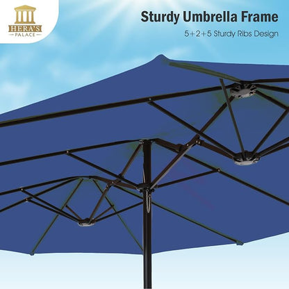 HERA'S PALACE 15ft Patio Umbrella, Base Included, Rectangular, Haze Blue | outdoor, table, large, 15, rectangle, double, pool, stand, clearance, outside, triple, shade, sun