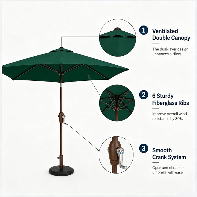 7.5ft Patio Umbrella, Outdoor Table Market Umbrella with Smooth Crank Lift, 6 Windproof Fiberglass Ribs, UPF50+ UV Protection for Deck, Pool, Garden and Backyard