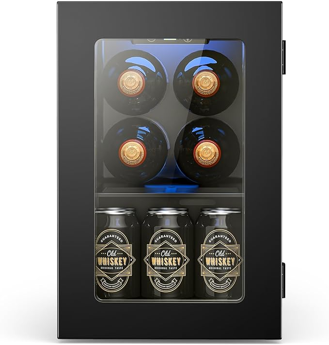 Electactic Wine Fridge Freestanding Counter-top, 24 Cans Wine Cellar Drink Cooler for Soda, Canned Beer, Adjustable Digital Temperature Control for Home Dorm Office, Black