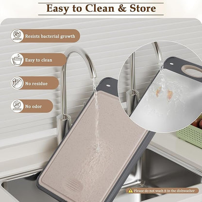 GUANCI Stainless Steel Cutting Board for Kitchen, Non Toxic 2-in-1 Double Sided Design, 304 Food Grade Stainless Steel & Wheat Straw PP, Durable Chopping Board for Meat & Vegetables, 14×9.6 Inch