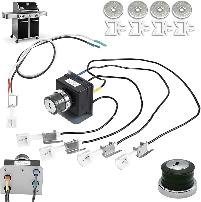 1836-13 7628 7629 Igniter Kit for Weber Genesis 300 Series Front-Control Grills Genesis E/S 310 320 330, Universal 4-Outlet Starter Module & Button Switch Replacement for Weber 88826 65946 65942 Parts