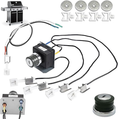1836-13 7628 7629 Igniter Kit for Weber Genesis 300 Series Front-Control Grills Genesis E/S 310 320 330, Universal 4-Outlet Starter Module & Button Switch Replacement for Weber 88826 65946 65942 Parts