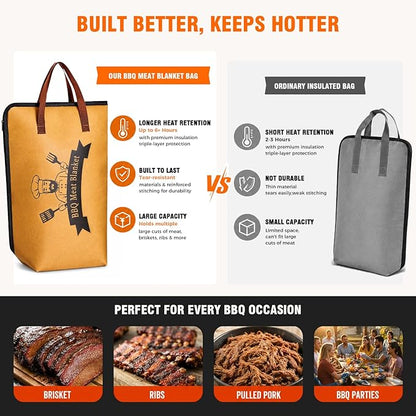 21" BBQ Meat Blanket Insulated Brisket Resting Bag, Thermal Tote for Smoked Meats, Reusable Insulated Carrier for Brisket, Turkey & Pork Shoulder, Gifts for Men Women, BBQ Lovers Gift