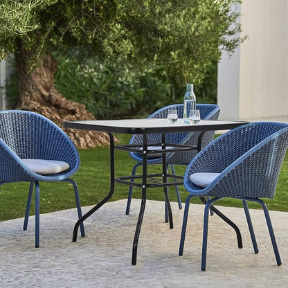 FDW | 34" Outdoor Patio Table with Tempered Glass | Square Coffee Table | with Round Edges, Umbrella Hole | 176 Max Load | Easy to Clean and Assemble | For Homes, Porch, Cafes, Poolside, Beach
