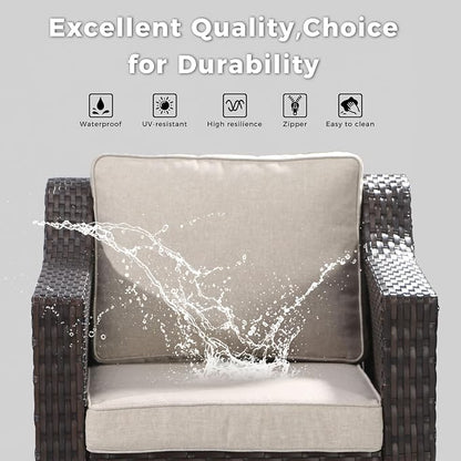 5 Piece Patio Furniture Set, Wicker Outdoor Conversation Set | Patio Chair Set with Olefin Removable Cushion, All-Weather Outdoor Couch with Deep Seat for Porch, Deck and Backyard, Beige