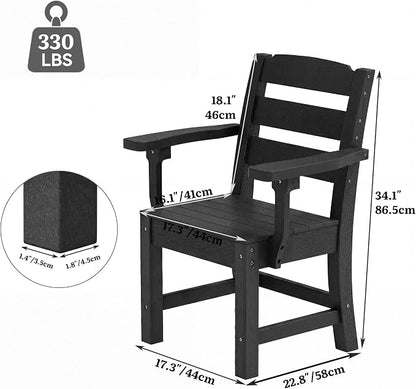 YITAHOME Wood-Grain Textured Resin Outdoor Dining Chairs, Heavy Duty All-Weather Patio Chairs for Garden, Backyard, Poolside, Black, Max Load 330 LBS, Sturdy Patio Furniture Chair, 2 PCS