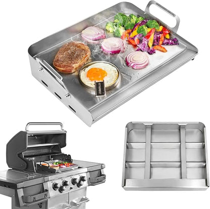 Upgraded Griddle for Gas Grill, Flat Top Griddle with Non-Stick, Heat Evenly Stainless Steel Griddle, Heat Resistant, No warps, Perfect for Gas/Charcoal Grill, Camping, Tailgating Parties - 16"X12"