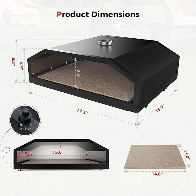 CAMPLUX 17 Inches Pizza Oven for Grill with Storage Bag and 14.8"×13" Cordierite Stone, Grill Top Pizza Oven Built-in Thermometer, Compatible with Propane & Charcoal Grill for Crispy Homemade Pizza