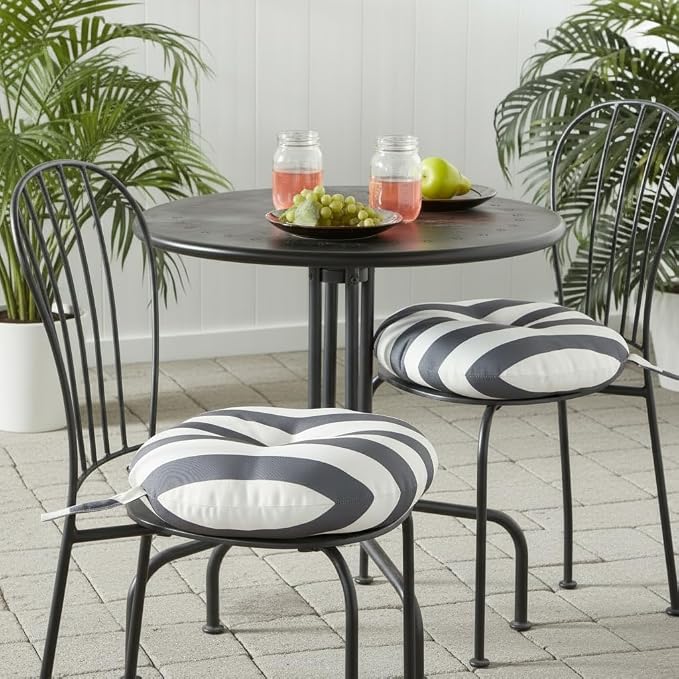 15 x 15 Round Bistro Chair Cushion, Reversible Patio Seat Cushion with Attached Ties, Polyester Fabric, Recycled Polyfiber Fill, Set of 2 - Canopy Gray
