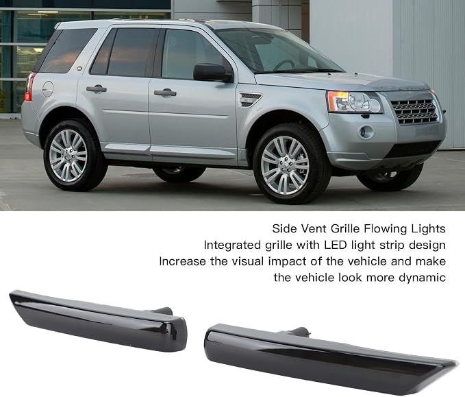 LED Side Air Vent Grille Lamp LED Grille Running Lights Side Vent with Light Bands Replacement for freelander 2 LR2 2007 2014 (Smoky Black)