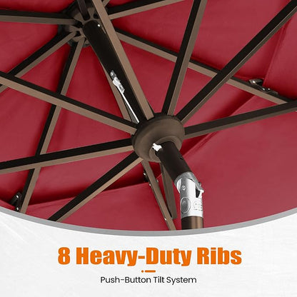EliteShade USA 10-Year-Non-Fading 10ft 3-Tier Market Patio Umbrella, Commercial Grade Outdoor Table Umbrella with Crank Open, Windproof & UPF 50+ UV Protection, Heavy Duty Ventilation for Garden, Deck, Pool, Backyard, Beach & Bistro, Burgundy