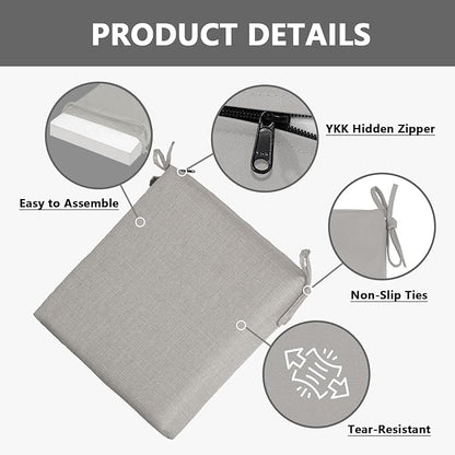 Goodgoods 20 x 20 Outdoor Chair Cushions Set of 4, Fade-Resistant & Water-Resistant Patio Seat Cushion Pads with Ties, 30D High-Resilience Foam for Dining Room Kitchen Chairs, Light Gray