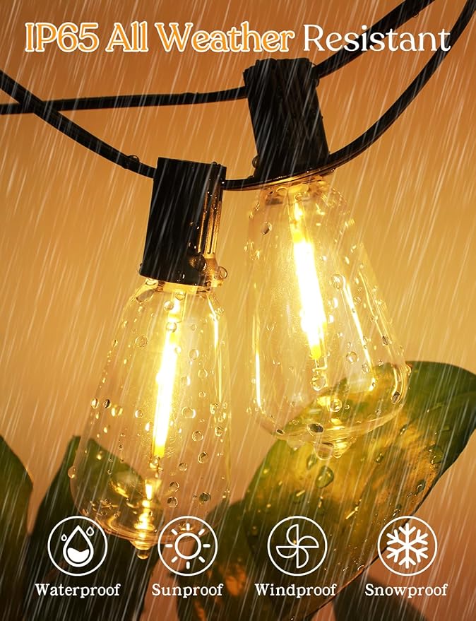 150FT LED Outdoor String Llights – Patio Lights Outdoor Waterproof for Outside – 2700K Vintage Edison Bulb String Light – Shatterproof Hanging Light for Cafe Porch Deck
