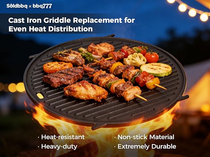 8834 Cast Iron Griddle for Weber Gourmet BBQ System Sear Grate, Griddle for 22-inch Weber Kettle Premium/Charcoal Grill 22" Smokers, for Kettle Charcoal Grill Grate 22 inch Diameter 12"