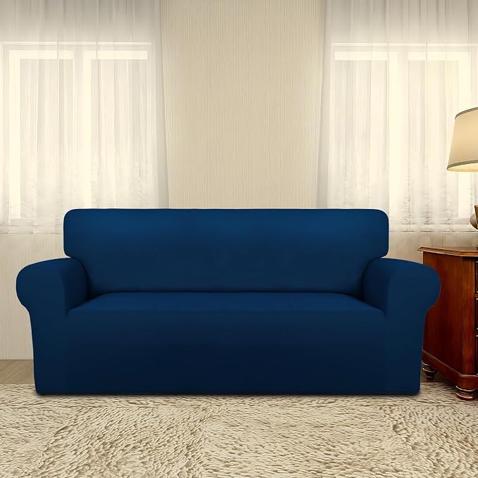 PureFit Super Stretch Sofa Slipcover – Spandex Non Slip Soft Couch Sofa Cover, Washable Furniture Protector with Non Skid Foam and Elastic Bottom for Kids, Pets (Oversized Loveseat, Navy)