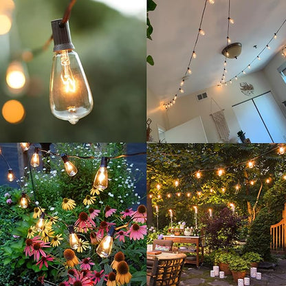 SUNSGNE 25FT Outdoor Edison Bulb String Lights with 27 Clear Edison Bulbs, ST35 Vintage String Lights for Patio, Garden, Backyard, Porch, Bistro Party Decoration, E12 Socket Base (Brown Wire)