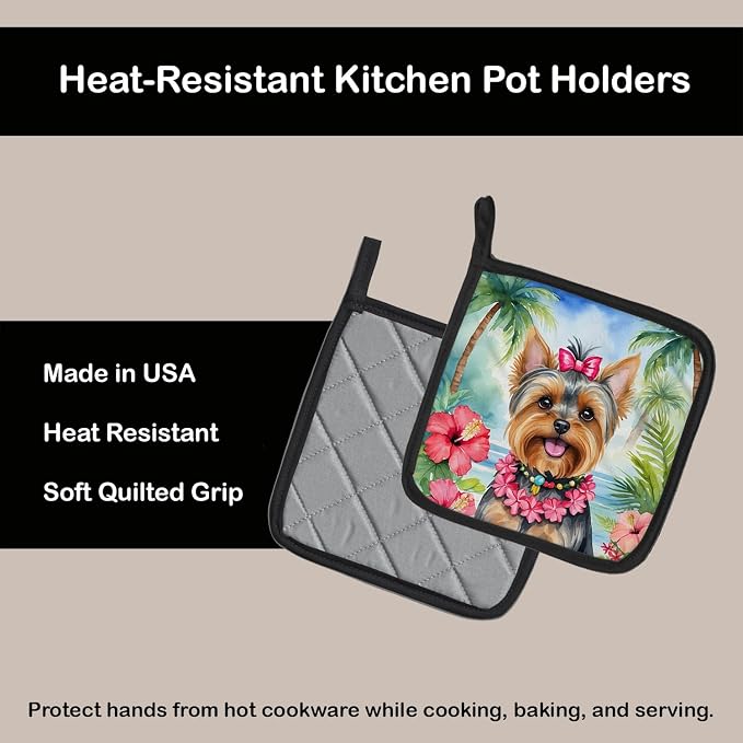 Caroline's Treasures Yorkshire Terrier Luau Pair of Pot Holders Kitchen Heat Resistant Pot Holders Sets Oven Hot Pads for Cooking Baking BBQ, 7 1/2 x 7 1/2