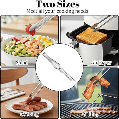 10.8" Metal Food Tong with Non-Slip Comfort Grip Korean and Japanese BBQ Tongs Stainless Steel Kitchen Tongs Serving Tong for Cooking for Serving Food Salad Camping Barbecue