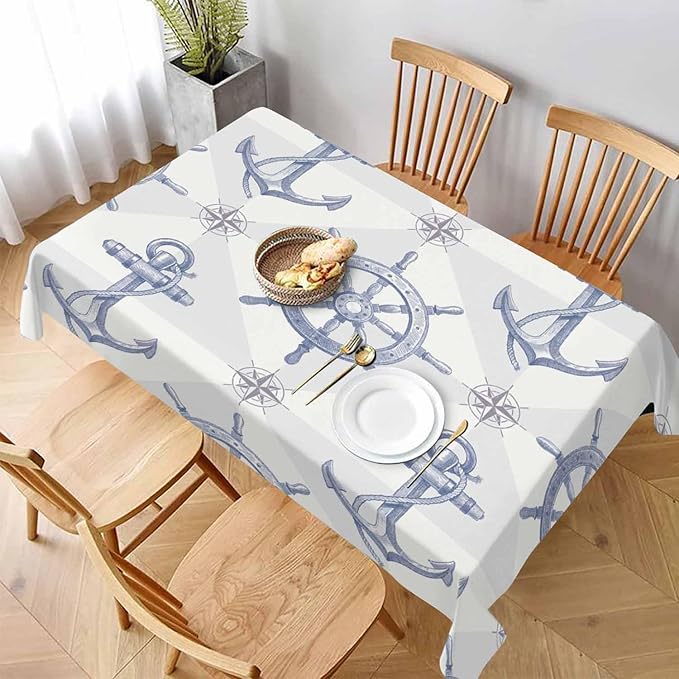 TKS MITLAN Tablecloth Ship Anchor Table Cloth Rectangle Table 52 x 70 Inch Rudder Compass Nautical Journey Vintage Kitchen Decorations for Home Dinner Party