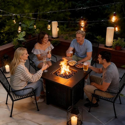 FDW 28-Inch Square Outdoor Propane Fire Pit Table, 50,000 BTU CSA Listed Gas Firepit with Lid & Lava Rock, Alloy Steel Patio Fire Pit Table for Patio Deck Garden