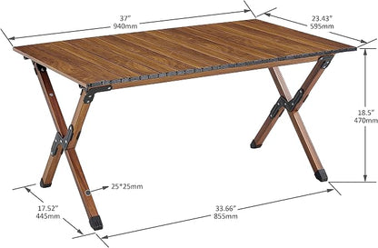 1-piece Folding Outdoor Table,Lightweight Aluminum Roll-up Rectangular Table for Indoor, Outdoor Camping, Picnics,Beach,Backyard, BBQ, Party, Patio, Brown