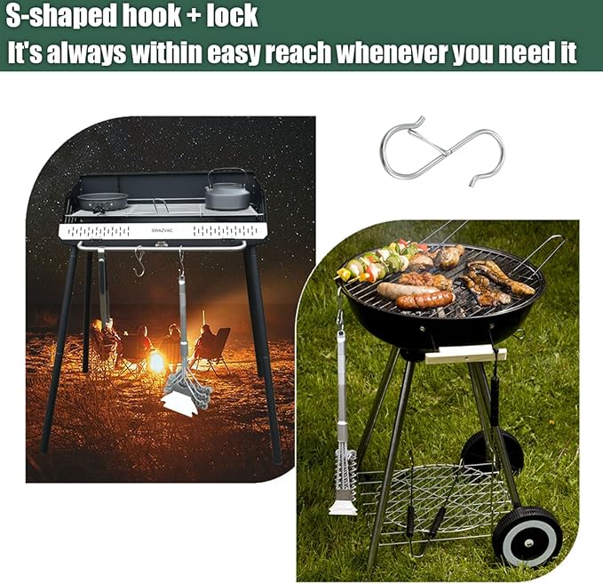 Stainless Steel BBQ Grill Brush with Detachable Aluminum Handle The Combination of the Coiled Wire Brush and the Sturdy Scraper, Bristle Free Detachable Design for Easy Storage