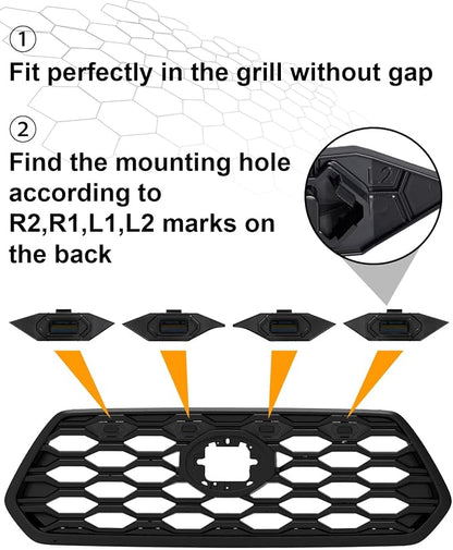 SEVEN SPARTA 4 PCS Grill Led Lights with Fuse Adaptor Compatible with 2020-2023 Toyota Tacoma TRD Off Road & Sport OEM Front Grille, Full-Cover (Amber Light with Black Shell)