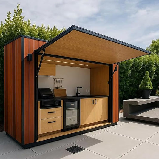 Prefab Outdoor Kitchen Suite - Modern BBQ Island with Automatic Hydraulic Canopy - Custom Configurations for Any Backyard
