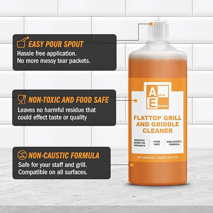 Flat Top Grill Cleaner – 32 fl oz (Pack of 4) | Griddle Cleaner, Food Safe, Non-Caustic, Removes Burnt-On Residue, Blackstone Compatible