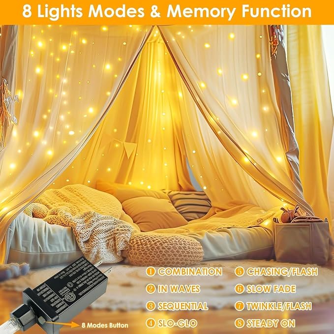 66FT 200 LED Fairy Lights with Remote, Plug in Twinkle Light Outdoor Indoor | 8 Modes, Timer, Dimmable, Memory Function, Waterproof Warm White String Lights for Bedroom Garden Party Christmas Decor
