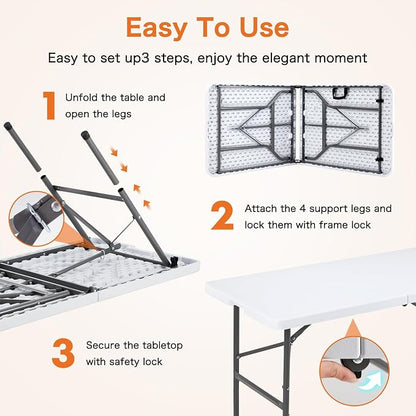 Sweetcrispy 4 FT Folding Picnic Table Easy to Fold and Store, Foldable Table for Camping Picnic Dining Party Kitchen Outdoor Indoor with Carrying Handle