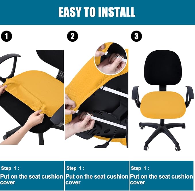 Smiry Office Computer Chair Seat Covers for Desk, Anti-dust Protector | Stretch Jacquard Removable Washable Desk Chair Seat Cushion Protectors, Mustard Yellow