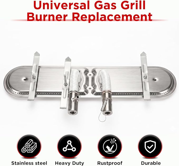 19 Inch Universal Gas Grill Burners, Stainless Steel Bar Burner, Grill Replacement Parts for Charbroil, Charmglow, Grill Master and Broil King Gas Grills