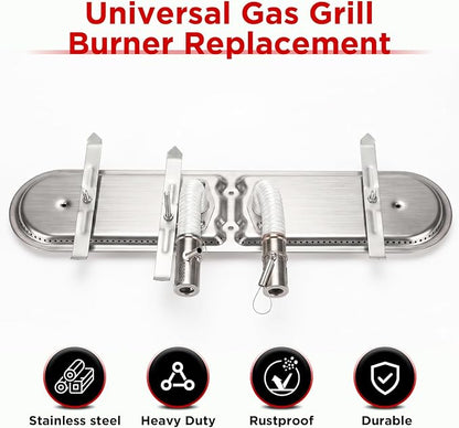19 Inch Universal Gas Grill Burners, Stainless Steel Bar Burner, Grill Replacement Parts for Charbroil, Charmglow, Grill Master and Broil King Gas Grills
