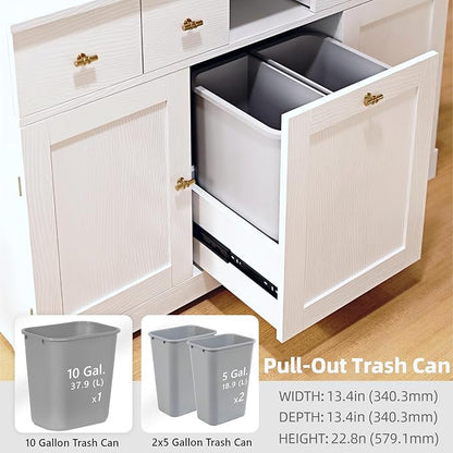 YITAHOME 59" Rolling Kitchen Island with Drop Leaf & Power Outlet, Double Pull-Out Kitchen Trash Can, Fits 10-Gal Waste Bin, Portable Islands on Wheels with Door Storage & Spice Rack, White