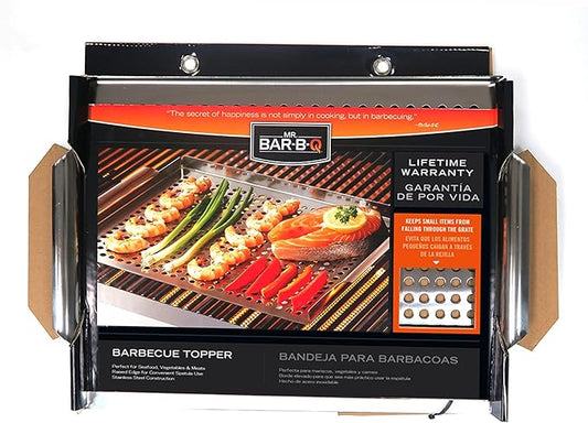 Stainless Steel BBQ Grill Topper Pan Tray for Vegetables, Meats, Skewers & Seafood - Grill Pan for Gas & Charcoal Grills & BBQ - Outdoor Cooking, Grilling, Camping & Tailgating by Mr. Bar-B-Q 06032Y