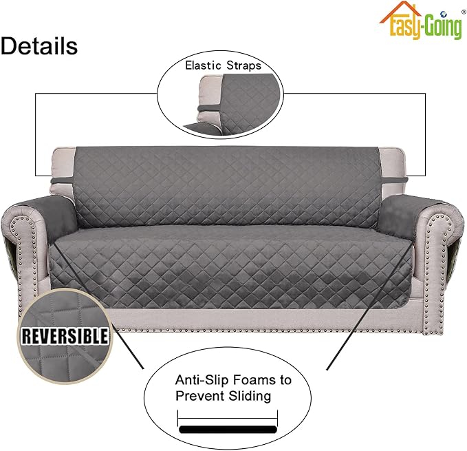 Easy-Going Reversible Couch Cover, Oversized Chair, Gray/Gray | Machine Washable Slipcover For Dogs, Water Resistant Furniture Mat For Living Room, Non-Slip Sofa Cover, Pet Friendly
