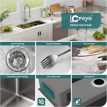 32x17 Inch Undermount Kitchen Sink with Upgraded Fast Drain & Anti-Clog All-In-One, 16 Gauge Stainless Steel Workstation Sink, Single Bowl Deep Under Counter Sink