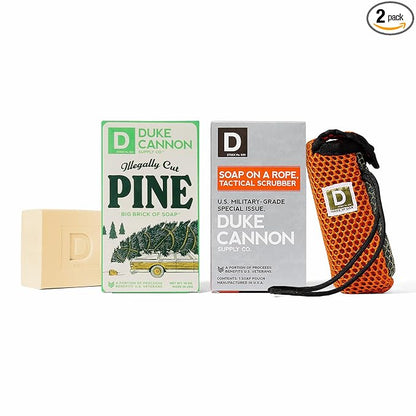 Duke Cannon Supply Co. Holiday Edition Illegally Cut Pine Soap & Tactical Scrubber | Fresh Cut Pine Scent | U.S. Military-Grade Soap Pouch with Coarse and Soft Mesh | Durable Paracord