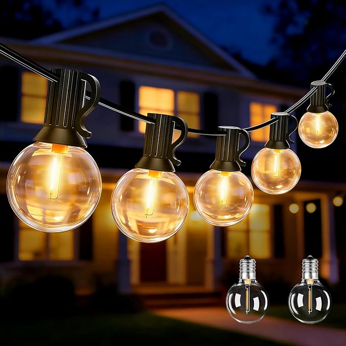 Ollny Outdoor String Lights, 49FT Patio Lights with 27 Shatterproof G40 Edison Bulbs, Waterproof Outdoor Hanging Light for Porch, Backyard, Garden, 2700K