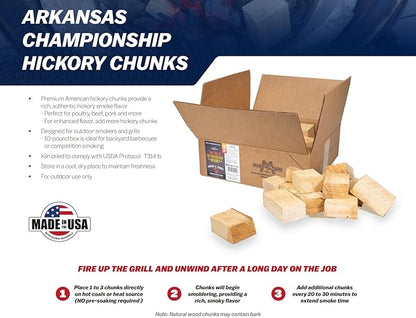 MARSHALLTOWN Arkansas Championship Hickory Wood Chunks for Smokers, 10 Pound Box of Genuine American Hickory Wood for Smoker and Grilling, Smoker Chunks, HCKCHNK10